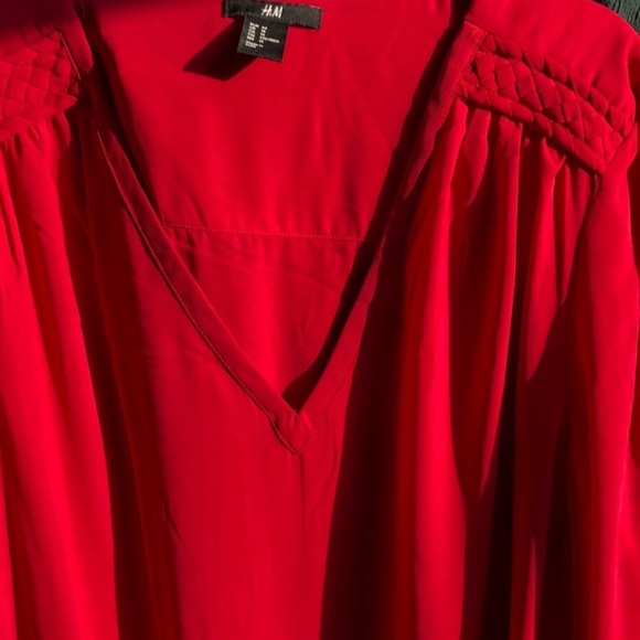 H&M Chiffon Long Sleeve V-Neck Tunic Dress Red Size 14 - Picture 2 of 9